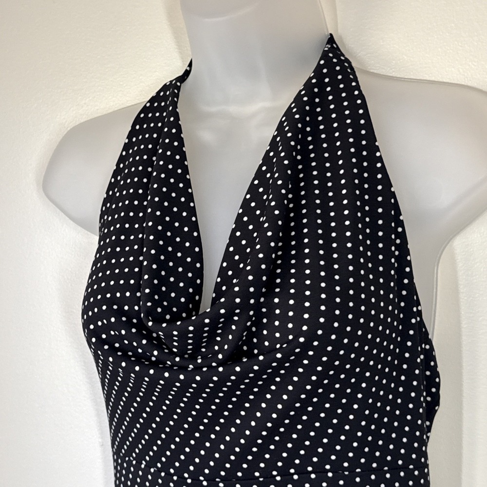 Vintage IZ Byer Dress Black Polka Dot Halter Stretch Womens Size M Fairy Sexy
